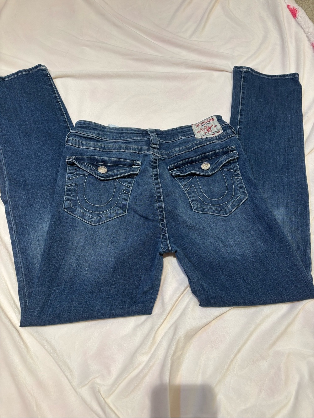 True Religion Women's Blue Boot Cut Jeans with Signature Back Pockets